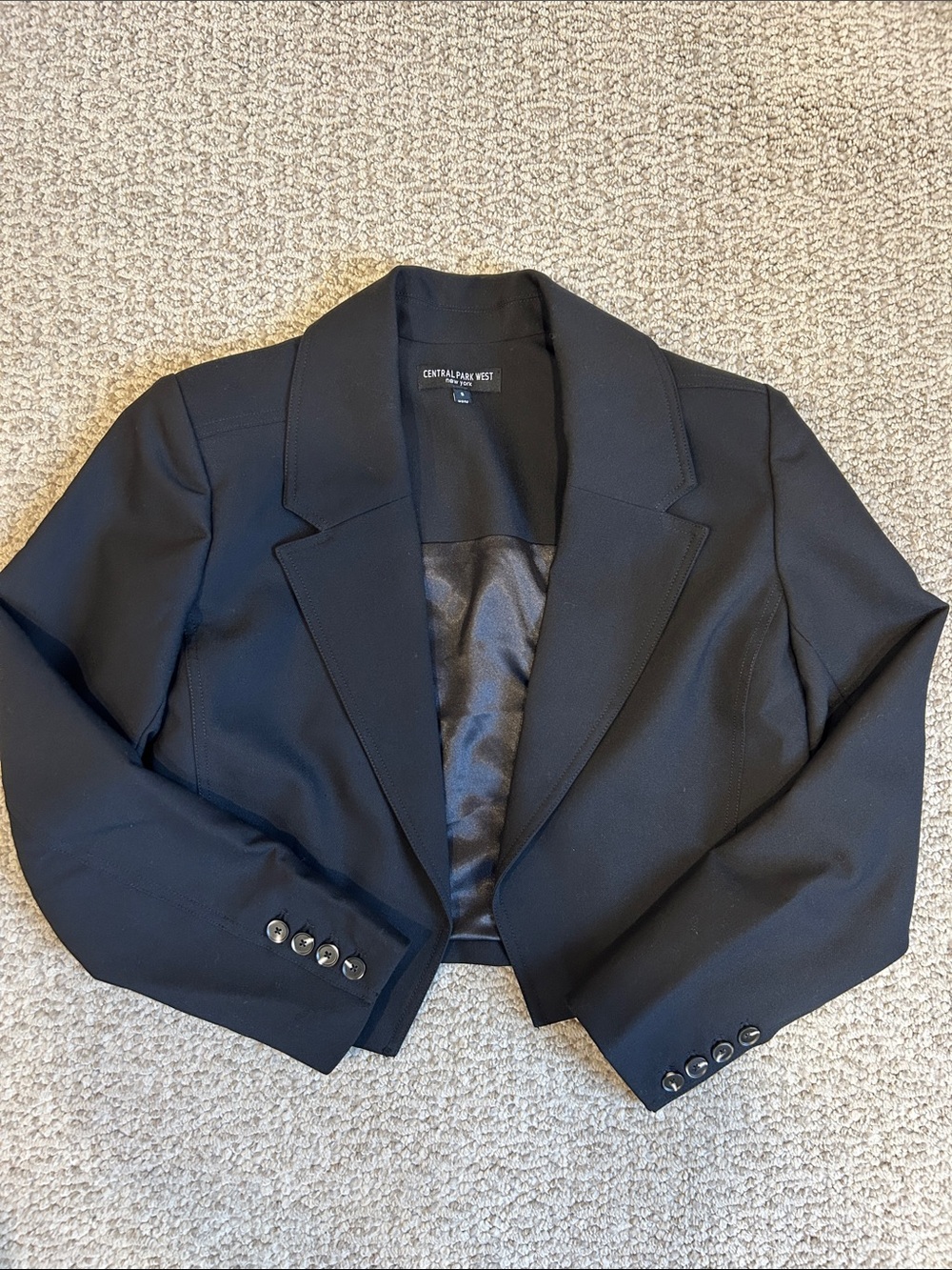 Central Park West Black Cropped Tailored Blazer